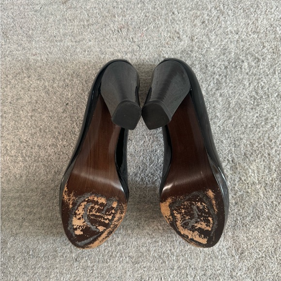 Stuart Weitzman peep toe black potent leather size 40 dress shoes - Picture 4 of 7